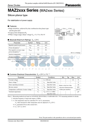 MAZ2150 datasheet - Silicon planar type