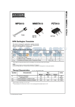 PZTA13 datasheet - NPN Darlington Transistor