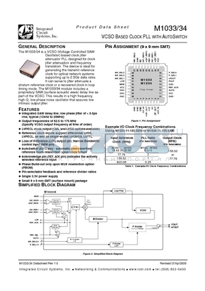 M1033-11-156.2500 datasheet - VCSO BASED CLOCK PLL WITH AUTOSWITCH