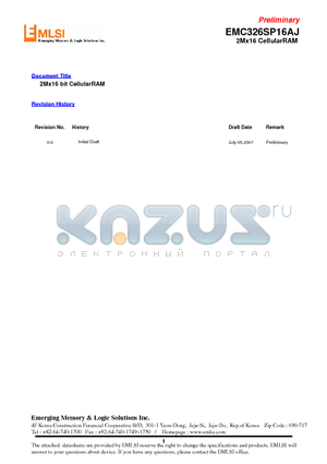 EMC326SP16AJT-70L datasheet - 2Mx16 bit CellularRAM