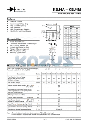 KBJ4A datasheet - 4.0A BRIDGE RECTIFIER