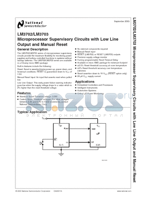 LM3703 datasheet - Microprocessor Supervisory Circuits with Low Line Output and Manual Reset