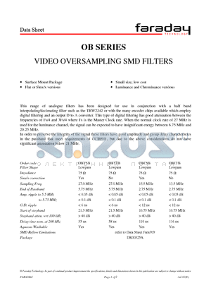 OBCSB datasheet - VIDEO OVERSAMPLING SMD FILTERS