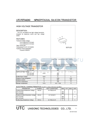 PZTA43 datasheet - HIGH VOLTAGE TRANSISTOR