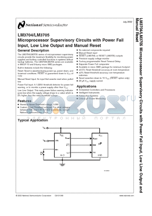 LM3704XBBP-308 datasheet - Microprocessor Supervisory Circuits with Power Fail Input, Low Line Output and Manual Reset