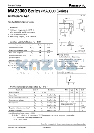 MAZ30270H datasheet - Zener Diodes Silicon planar type