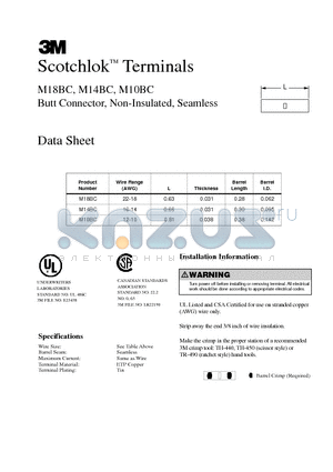 M10BC datasheet - Butt Connector, Non-Insulated, Seamless
