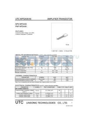 MPSA06 datasheet - AMPLIFIER TRANSISTOR