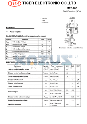 MPSA06 datasheet - TO-92 Transistor (NPN)