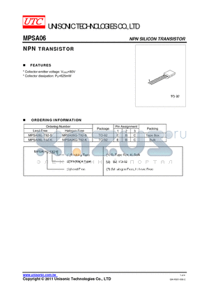 MPSA06 datasheet - NPN TRANSISTOR