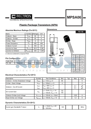 MPSA06 datasheet - Plastic Package Transistors (NPN)