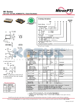 M113FAN datasheet - 5x7 mm, 5.0 Volt, HCMOS/TTL, Clock Oscillator