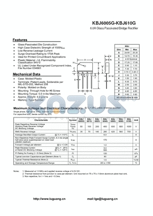 KBJ6005G datasheet - 6.0A Glass Passivated Bridge Rectifier