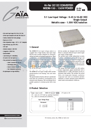 MGDS-150-H-E/T datasheet - Hi-Rel DC/DC CONVERTER