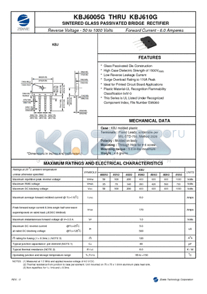 KBJ602G datasheet - SINTERED GLASS PASSIVATED BRIDGE RECTIFIER