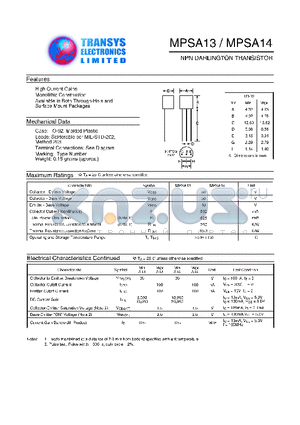 MPSA13 datasheet - NPN DARLINGTON TRANSISTOR