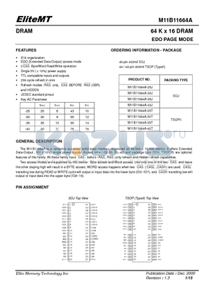 M11B11664A-30T datasheet - 64 K x 16 DRAM EDO PAGE MODE