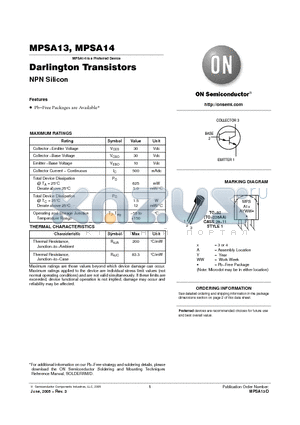 MPSA13RLRMG datasheet - Darlington Transistors NPN Silicon