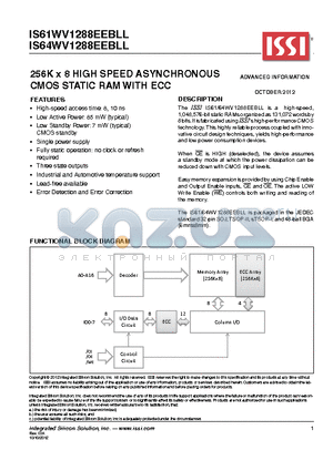 IS64WV1288EEBLL datasheet - 256K x 8 HIGH SPEED ASYNCHRONOUS CMOS STATIC RAM WITH ECC