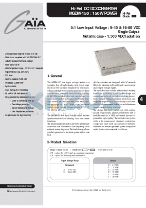 MGDS-150-O-E/S datasheet - Hi-Rel DC/DC CONVERTER