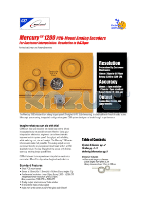 M1200 datasheet - Mercury TM1200 PCB-Mount Analog Encoders For Customer Interpolation- Resolution to 0.078lm