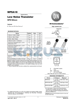 MPSA18 datasheet - Low Noise Transistor NPN Silicon