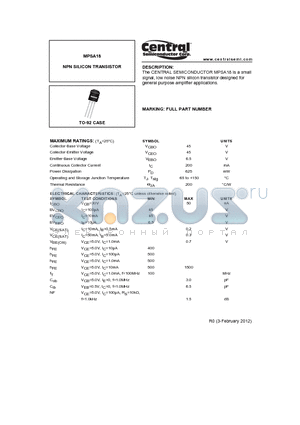 MPSA18 datasheet - NPN SILICON TRANSISTOR