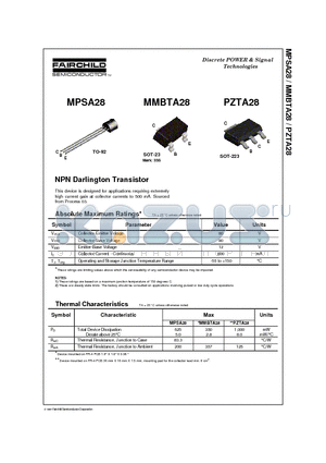 MPSA28 datasheet - NPN Darlington Transistor