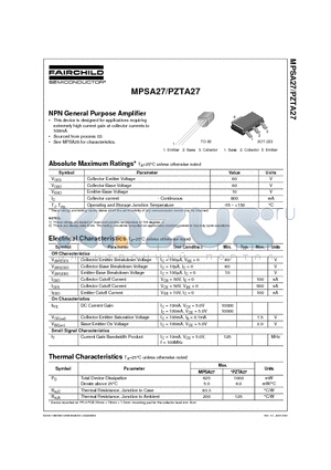 MPSA27 datasheet - NPN General Purpose Amplifier