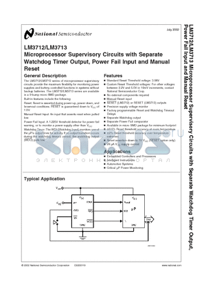 LM3712XW1BP308 datasheet - Microprocessor Supervisory Circuits with Separate Watchdog Timer Output, Power Fail Input and Manual Reset