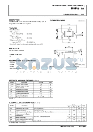 MGF0911A datasheet - L, S BAND POWER GaAs FET