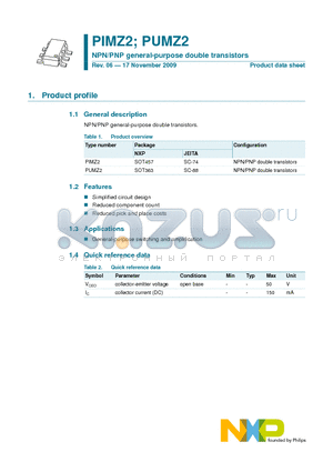 PIMZ2 datasheet - NPN/PNP general-purpose double transistors