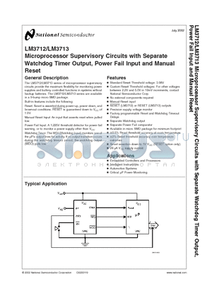 LM3713XQBPX-308 datasheet - Microprocessor Supervisory Circuits with Separate Watchdog Timer Output, Power Fail Input and Manual Reset