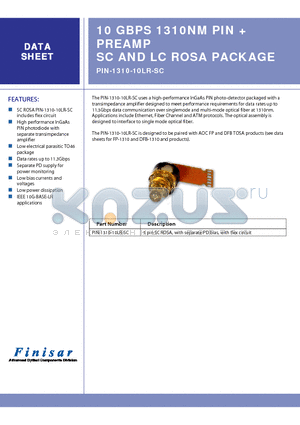 PIN-1310-10LR-SC datasheet - 10 GBPS 1310NM PIN  PREAMP SC AND LC ROSA PACKAGE