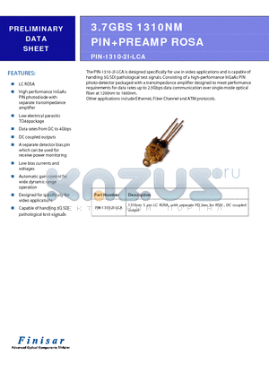 PIN-1310-2I-LCA datasheet - 3.7GBS 1310NM PINPREAMP ROSA