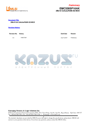 EMC326SP16AKY-10LL datasheet - 2Mx16 bit CellularRAM AD-MUX