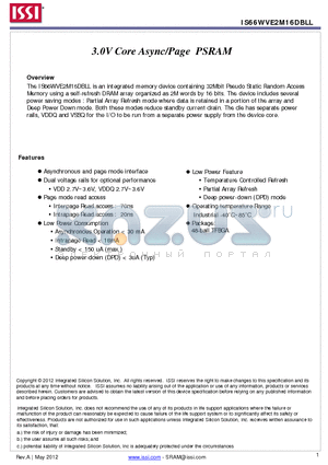 IS66WVE2M16DBLL-70BI datasheet - 3.0V Core Async/Page PSRAM