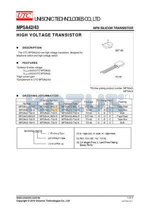 MPSA42 datasheet - HIGH VOLTAGE TRANSISTOR