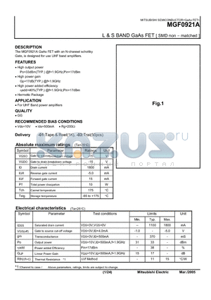 MGF0921A datasheet - L & S BAND GaAs FET