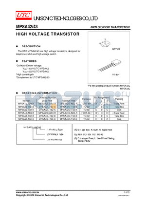 MPSA42G-AB3-R datasheet - HIGH VOLTAGE TRANSISTOR