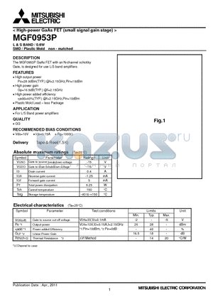 MGF0953P datasheet - High-power GaAs FET (small signal gain stage)