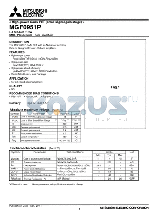 MGF0951P datasheet - High-power GaAs FET (small signal gain stage)