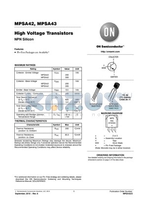 MPSA42RLRAG datasheet - High Voltage Transistors