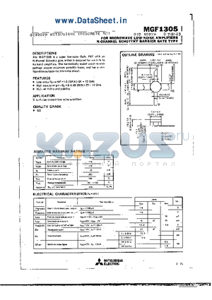 MGF1305 datasheet - FOR MICROWAVE LOW-NOISE AMPLIFIERS N-CHANNEL SCHOTTKY BARRIER GATE TYPE