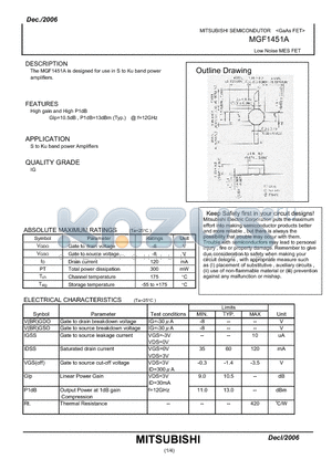 MGF1451A datasheet - Low Noise MES FET