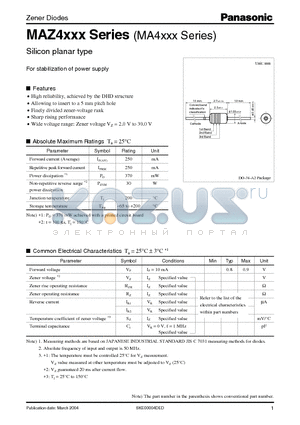 MAZ4024 datasheet - Zener Diodes Silicon planar type