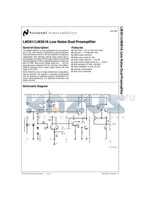 LM381 datasheet - LM381/LM381A Low Noise Dual Preamplifier