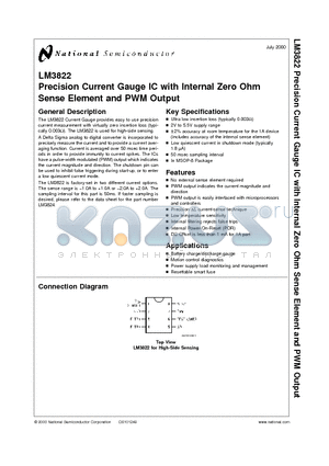 LM3822MMX-1.0 datasheet - Precision Current Gauge IC with Internal Zero Ohm Sense Element and PWM Output