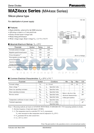 MAZ4039 datasheet - Zener Diodes Silicon planar type