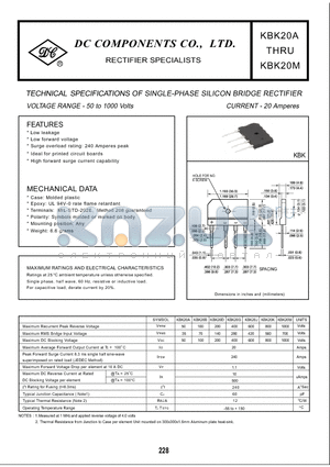 KBK20D datasheet - TECHNICAL SPECIFICATIONS OF SINGLE-PHASE SILICON BRIDGE RECTIFIER